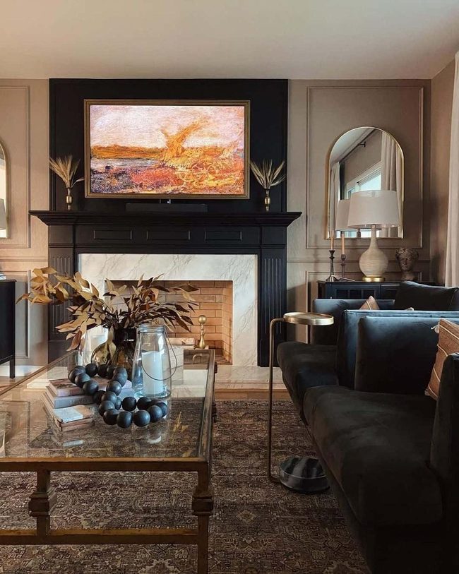 White Marble Fireplace With Gold Mirror Luxury