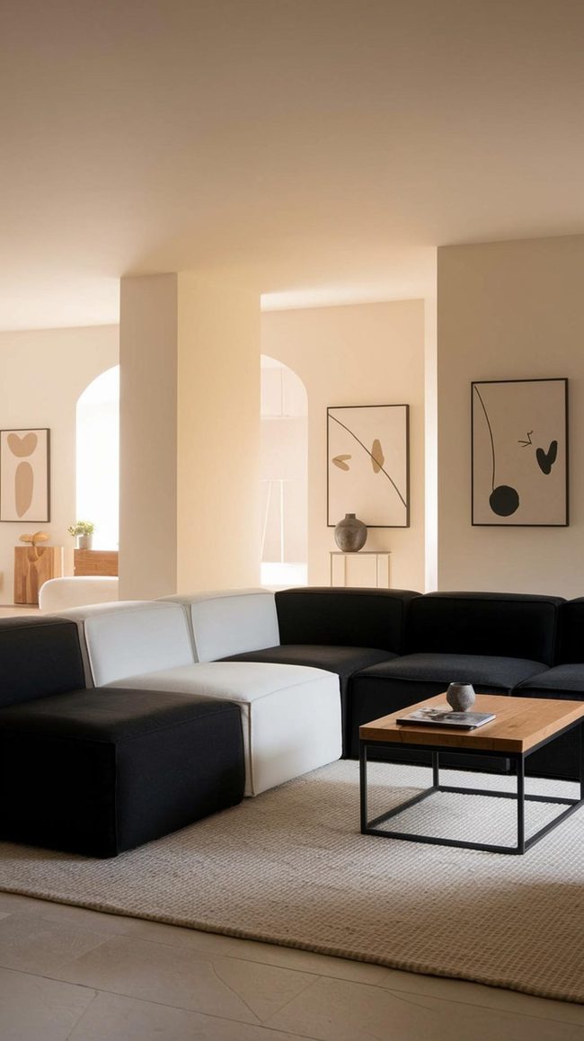Black-Edged Art Energizes Neutral Rooms