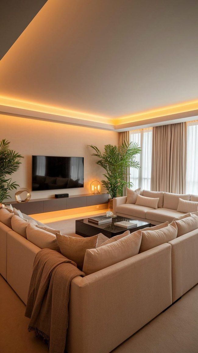 Wall-Mounted Tv With Modern Media Console