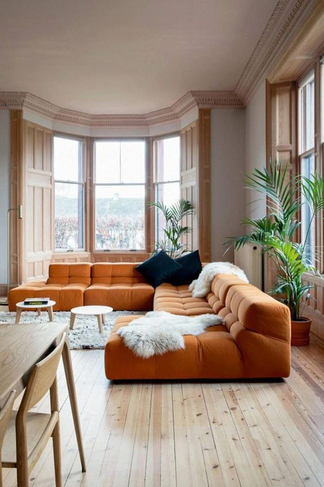 Oversized Orange Sectional Meets Natural Light