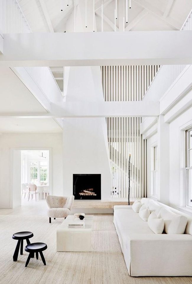 White Walls, Wooden Fireplace Accent