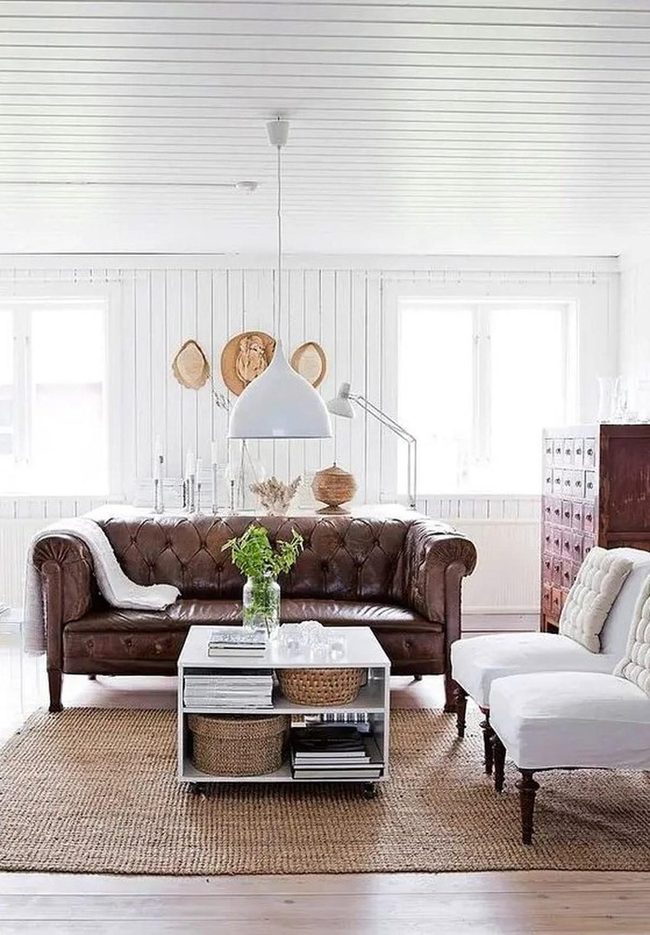 Brown Leather Vintage Living Room