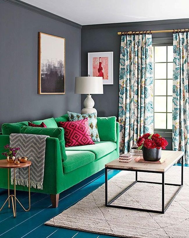 Emerald Sofa With Jewel-Toned Floors