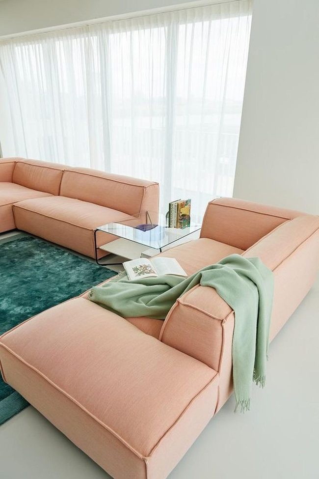 Peach Sofas, Soft Green Accents