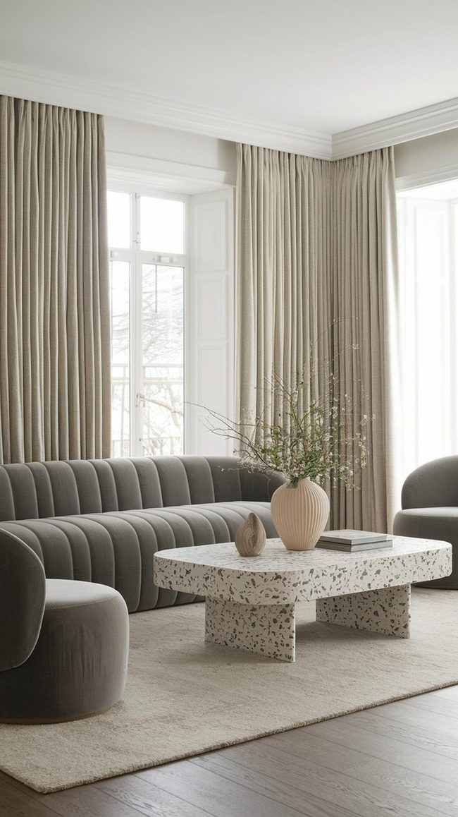 Sculptural Sofa And Terrazzo Statement Pieces