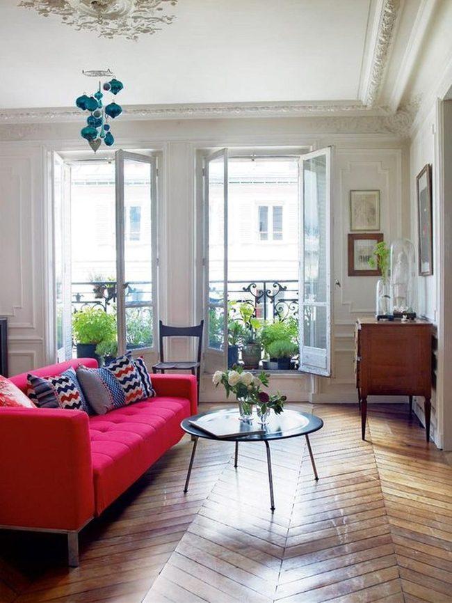 Pink Upholstery With Blue Patterned Accents