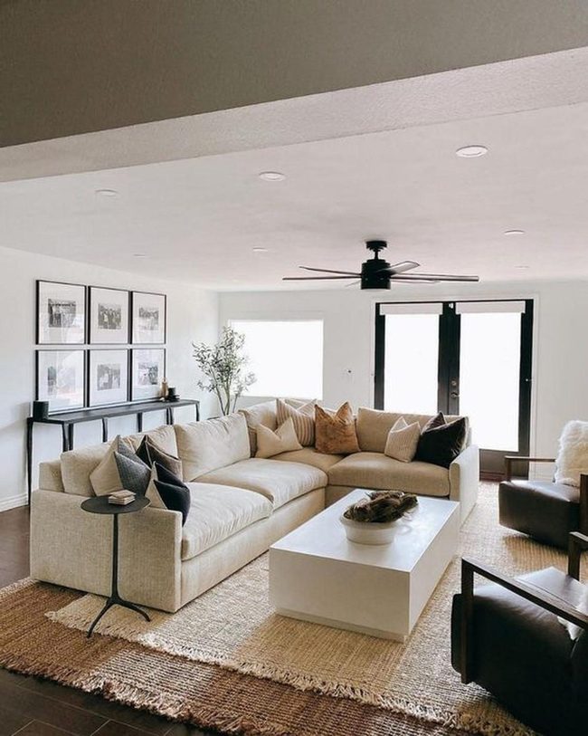 Black Leather Minimalism Living Room