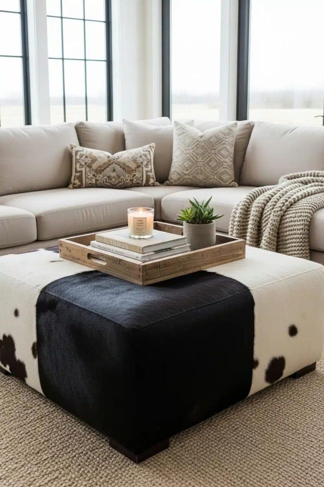 Black And White Cowhide Ottoman