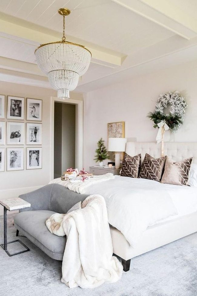 Gray Bench, Soft Shadows, Peaceful Bedroom