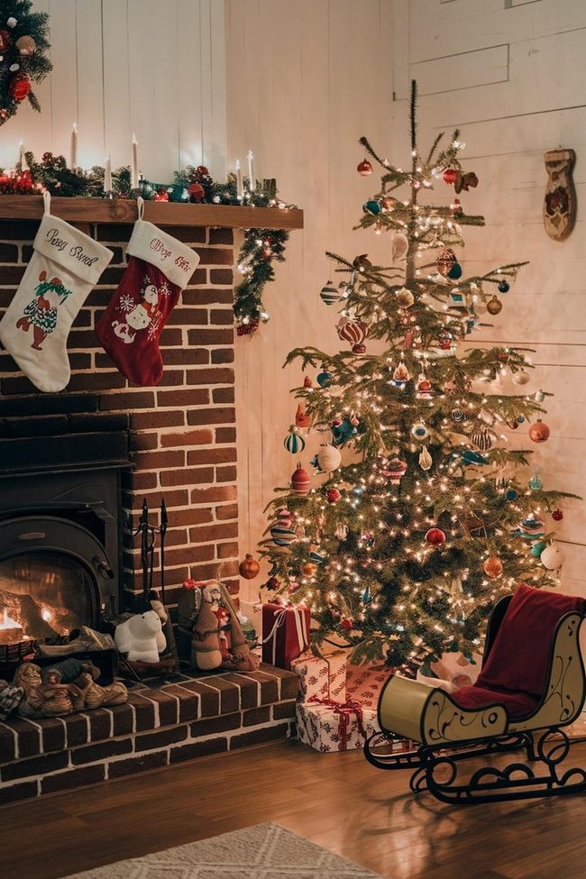 Brick Fireplace Christmas Stockings