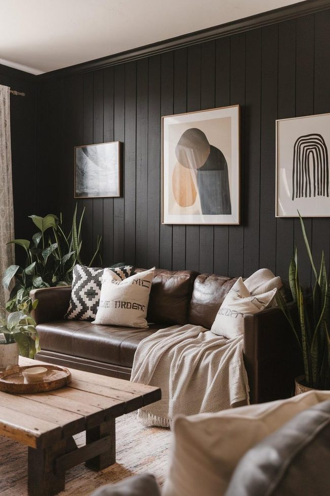 Lush Green Plants Dark Walls