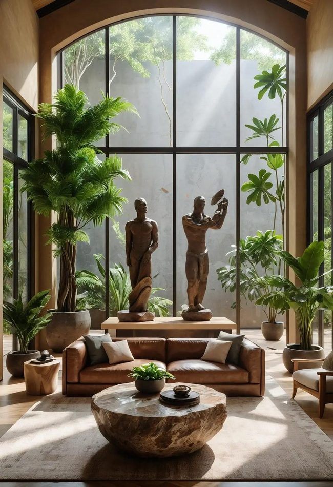 Green Plants Against Warm Brown