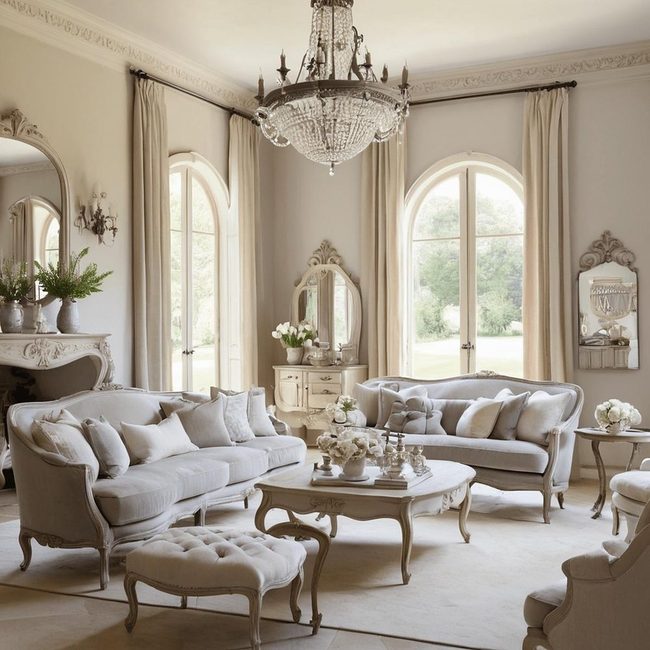 Curved Cream Elegance with Floral Prints