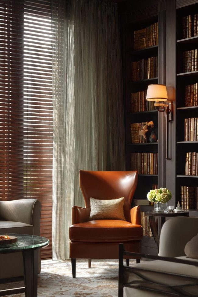 Flowing Sheers With Wooden Blinds