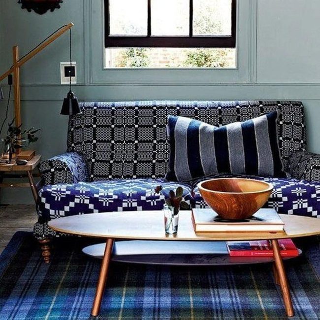 Dark Blue Sofas Bold Graphic Prints
