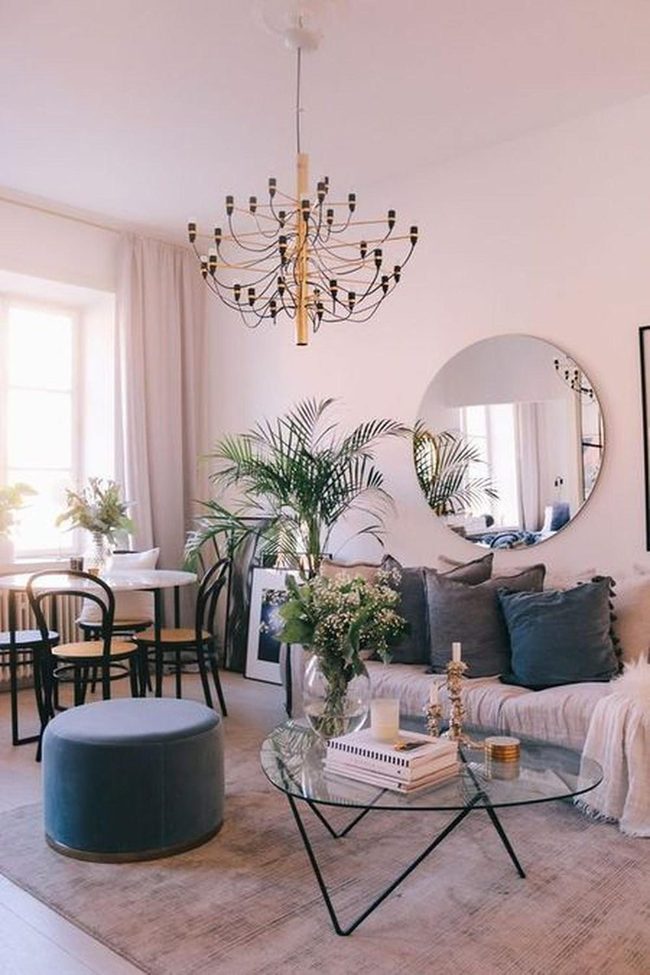 Sunlit Gray And Blue Living Room