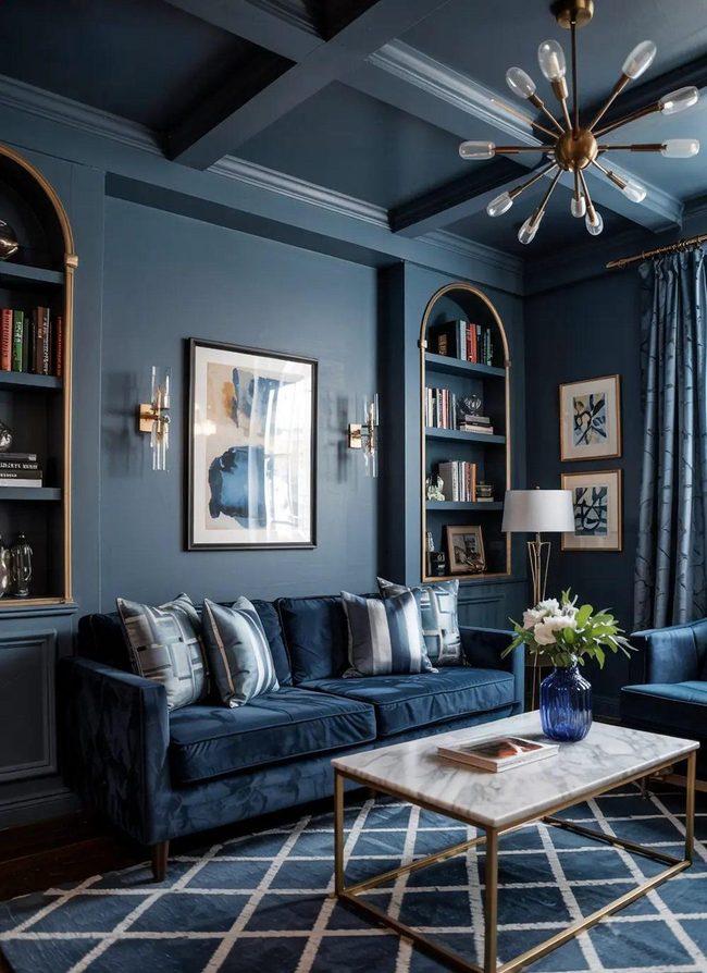 Deep Blue Walls with Brass Warmth