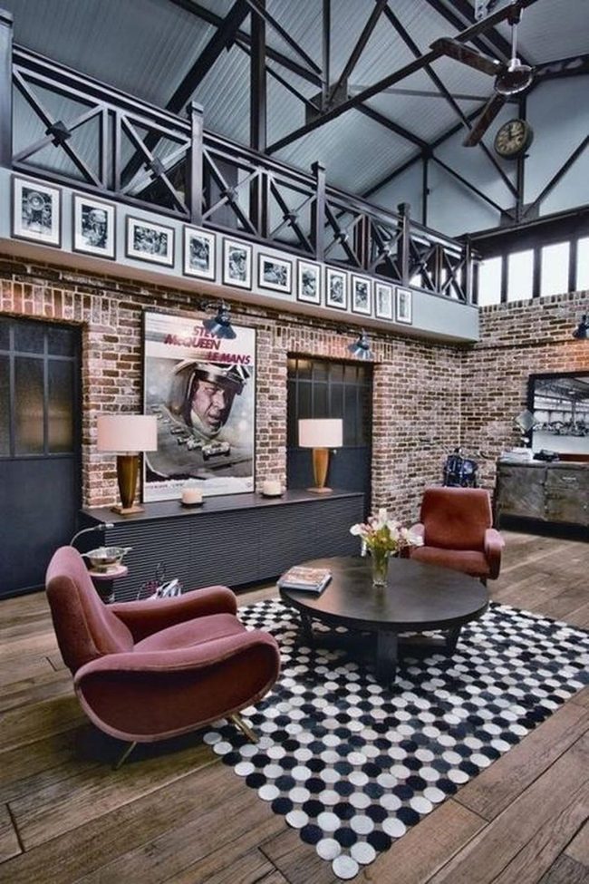 Red Chairs, Brick Walls, Steel Beams