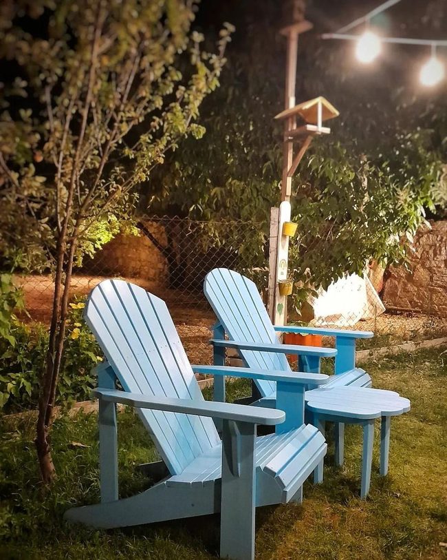 Sky-Blue Adirondack Chairs At Sunset
