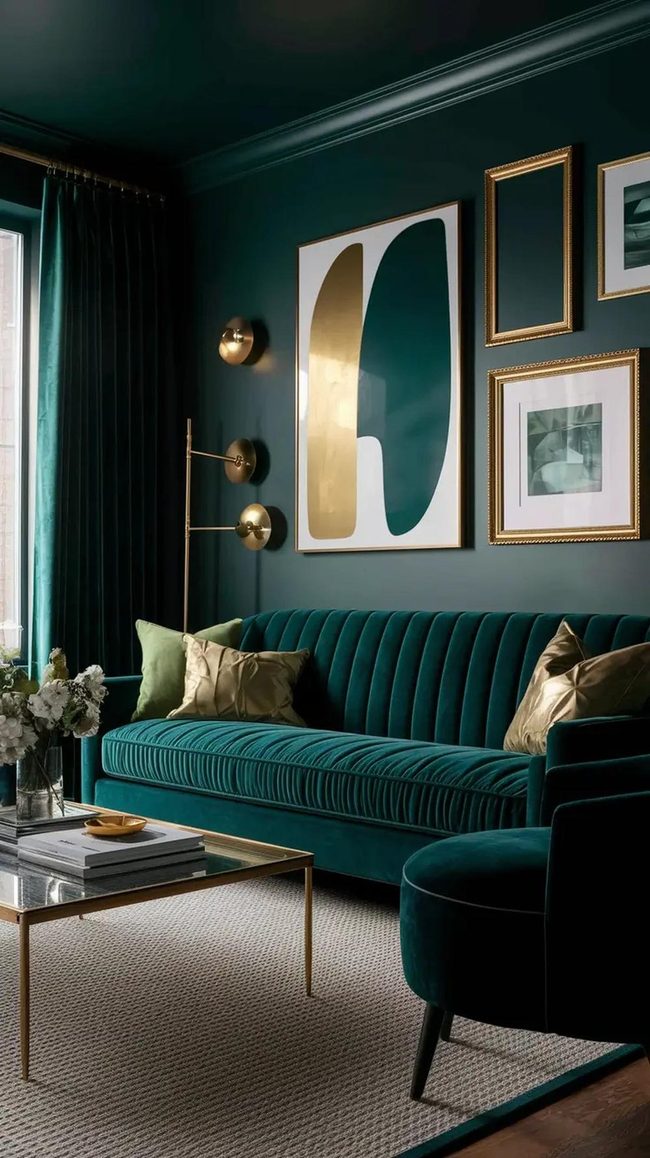 Gold Accents On Hunter Green Walls