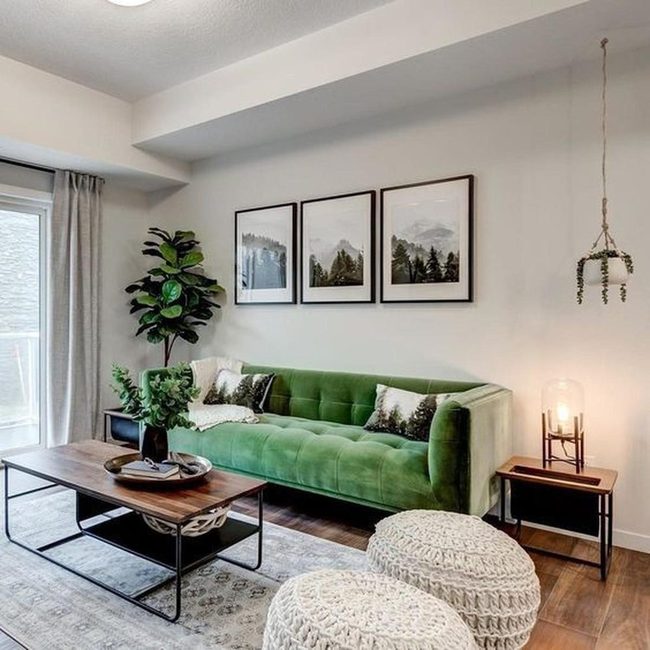 Green Velvet Forest Living Room