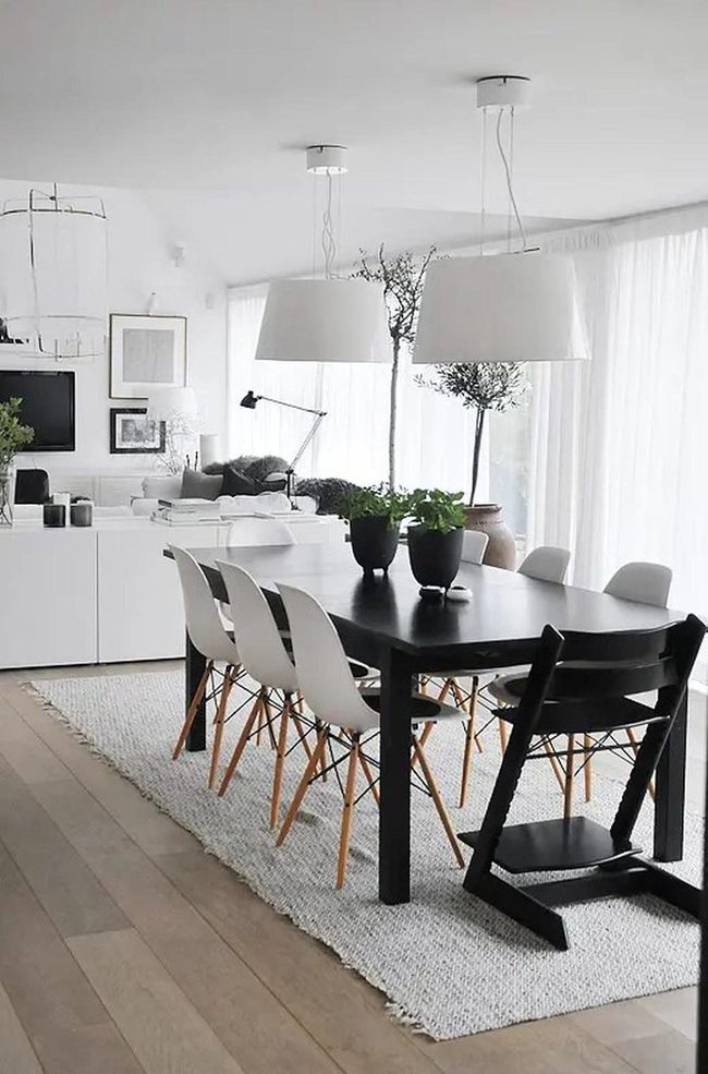 Dark Table, White Chairs, Modern Dining