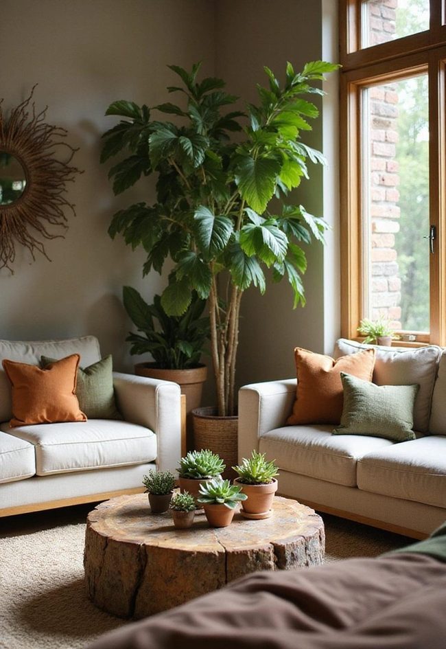 Wood, Stone, And Living Plants