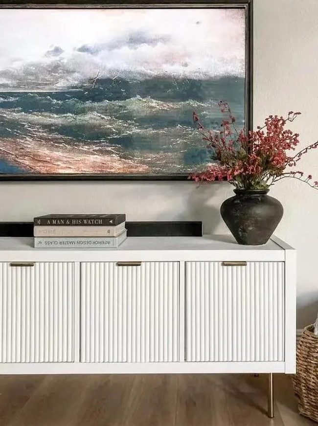 White Cabinets Gold Handles Red Flowers
