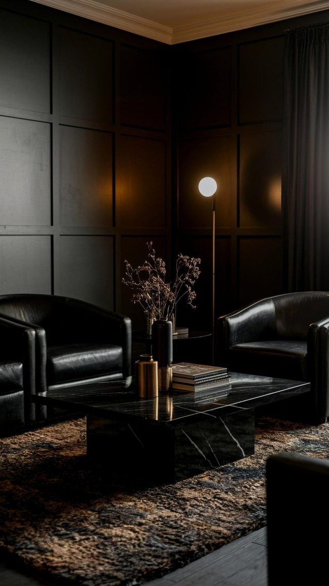 Black Walls With Warm Gold Accents