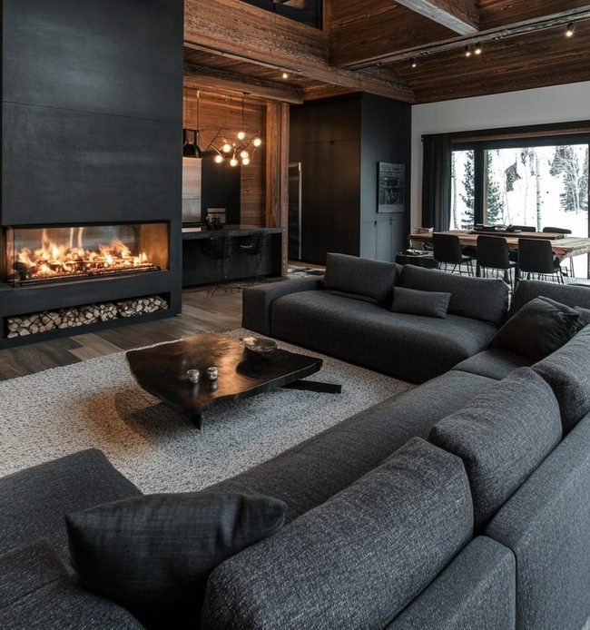 Lantern Teak Tones Dark Gray Sofa
