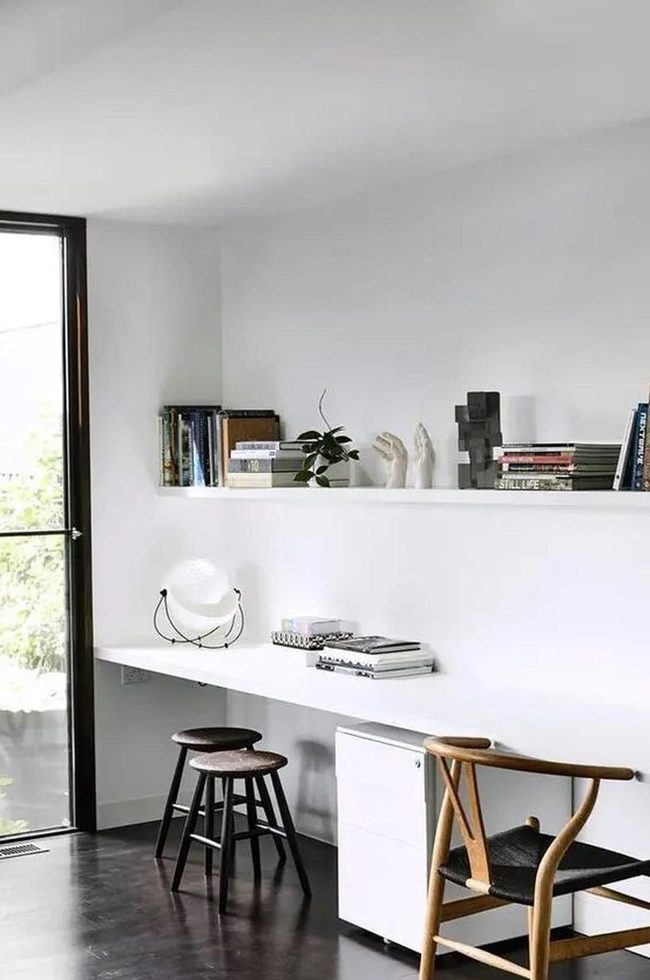 Dark Wood Floors, Sunlit Workspace