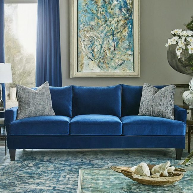Blue Sofa With Gold Accents