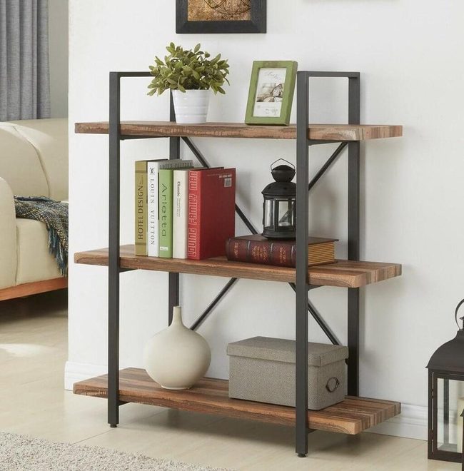 Metal Frame Wood Shelving Statement