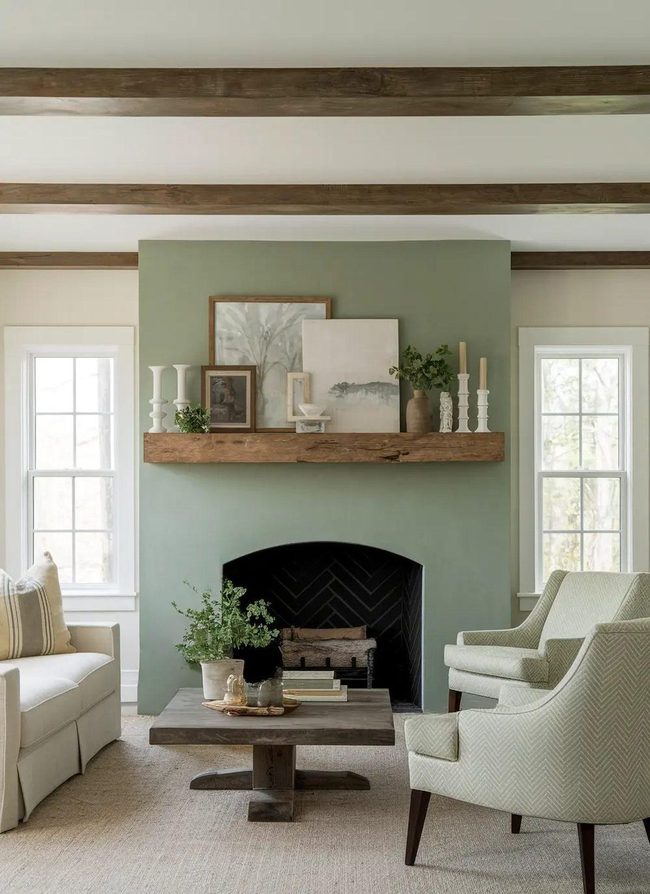 Sage Green Fireplace Statement