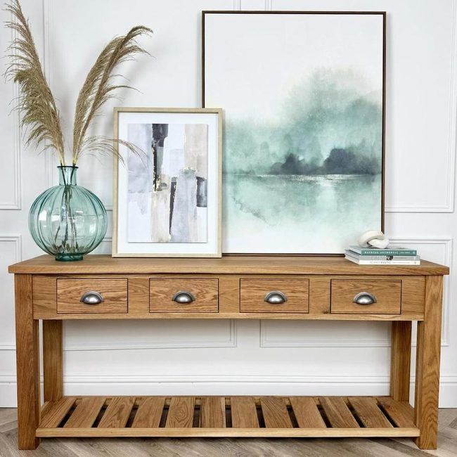 Distressed Wood Sideboard With Metal Details