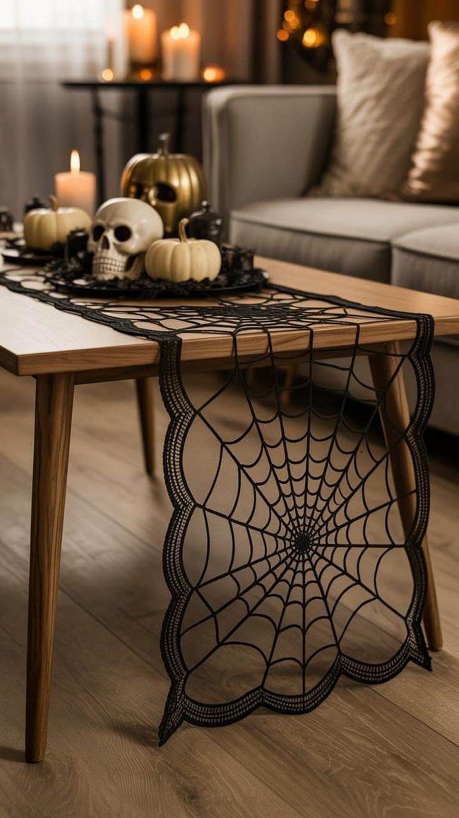 Black Lace Web Runner