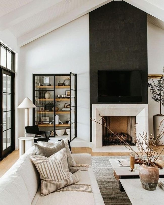 Black Fireplace Statement Wall