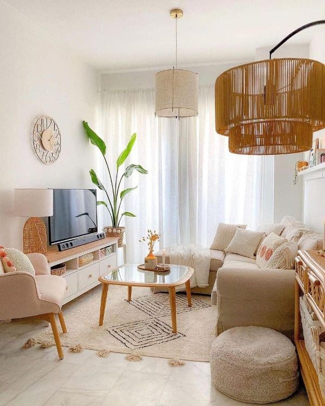 Natural Wood And Beige Living Room