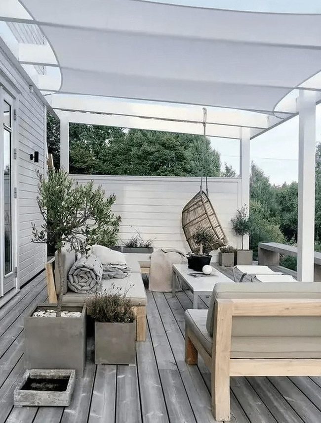 Gray Cushions With Natural Wood Seating