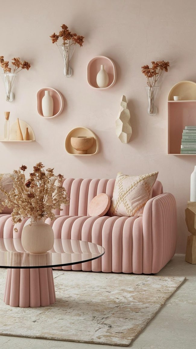 Curved Furniture With Pastel Symmetry