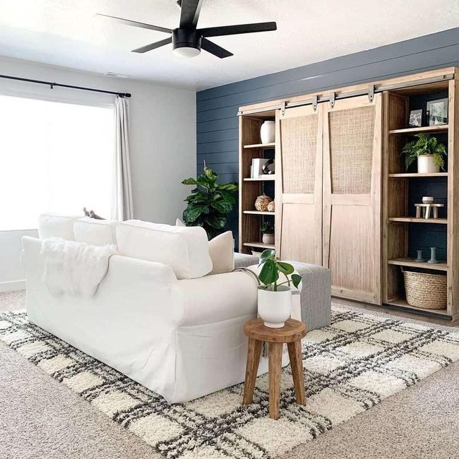 Dark Blue Shiplap Living Statement