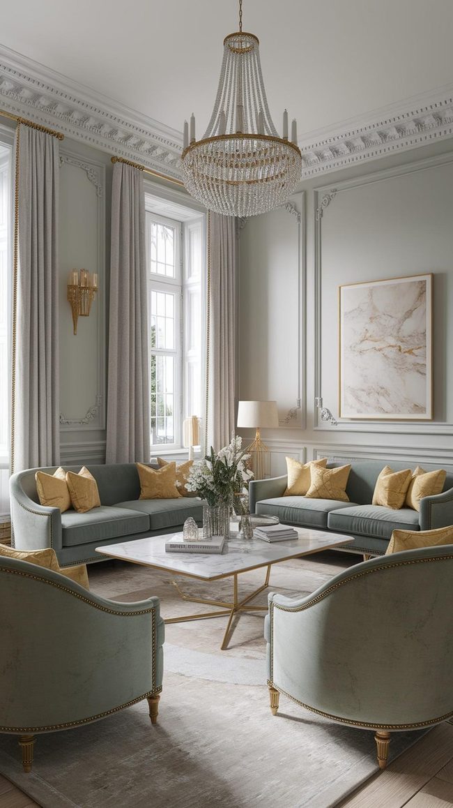 Gray Walls, Gold Accents, Columns