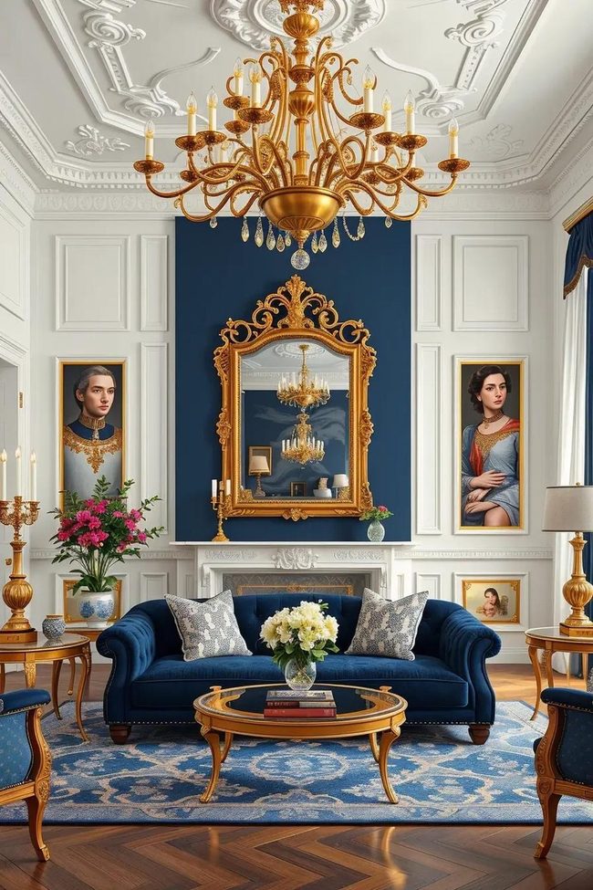 Gold Accents Navy White Luxury