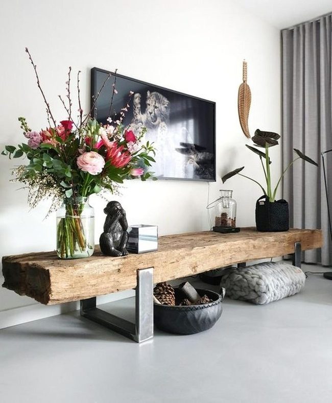 Wooden Bench With Industrial Metal Legs