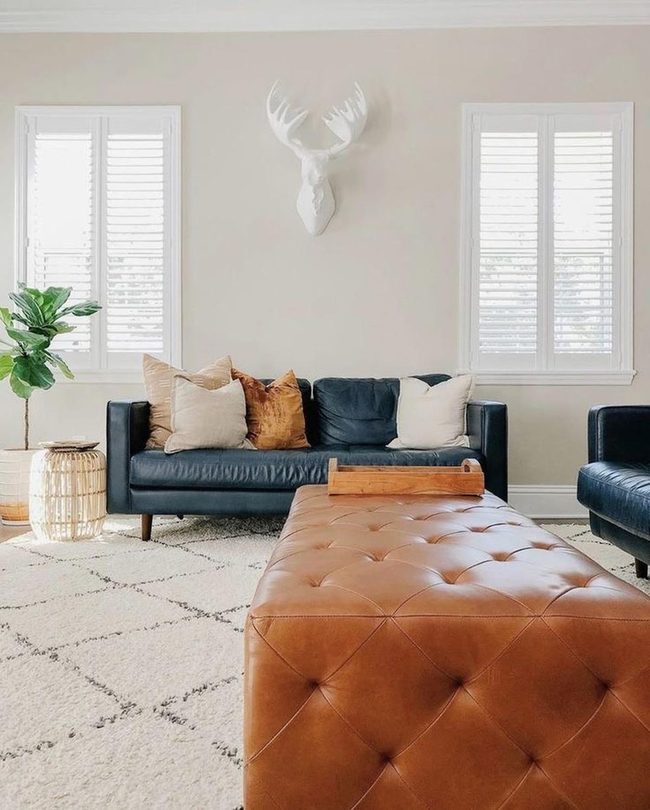 Leather And Natural Wood Living