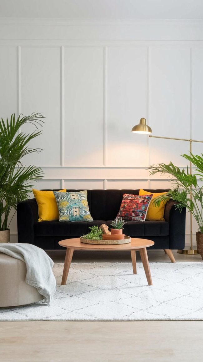 Black Sofa With Pale Rugs Harmony