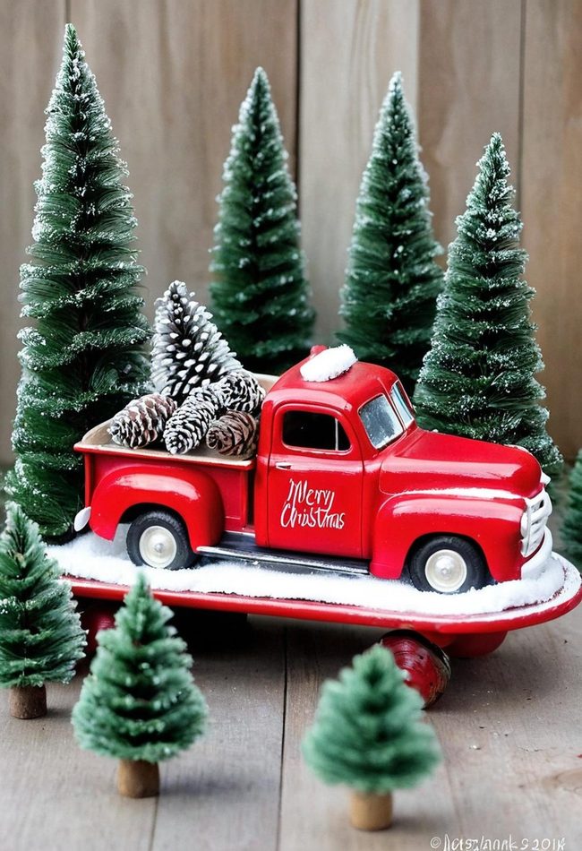 Red Toy Truck Winter Centerpiece