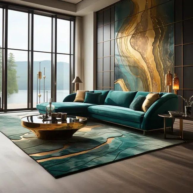 Emerald And Gold Patterned Rugs