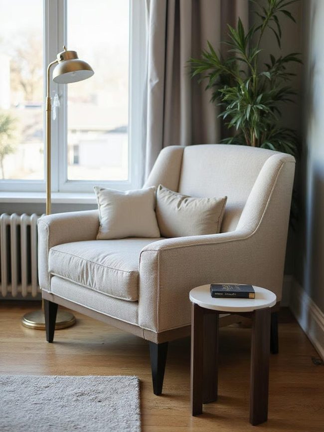 Wooden Side Table Complements Modern Chair
