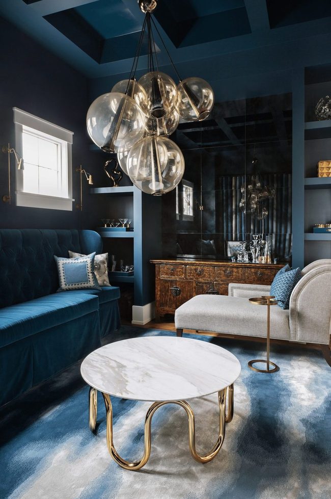 Deep Teal Monochromatic Living Room